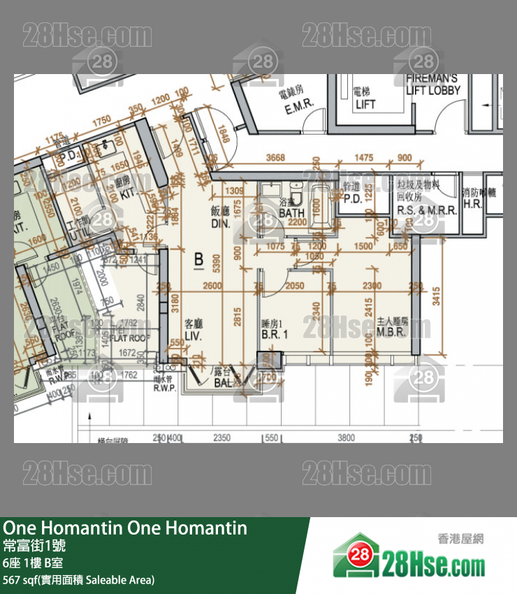 One Homantin 6座1樓 B室 平面圖