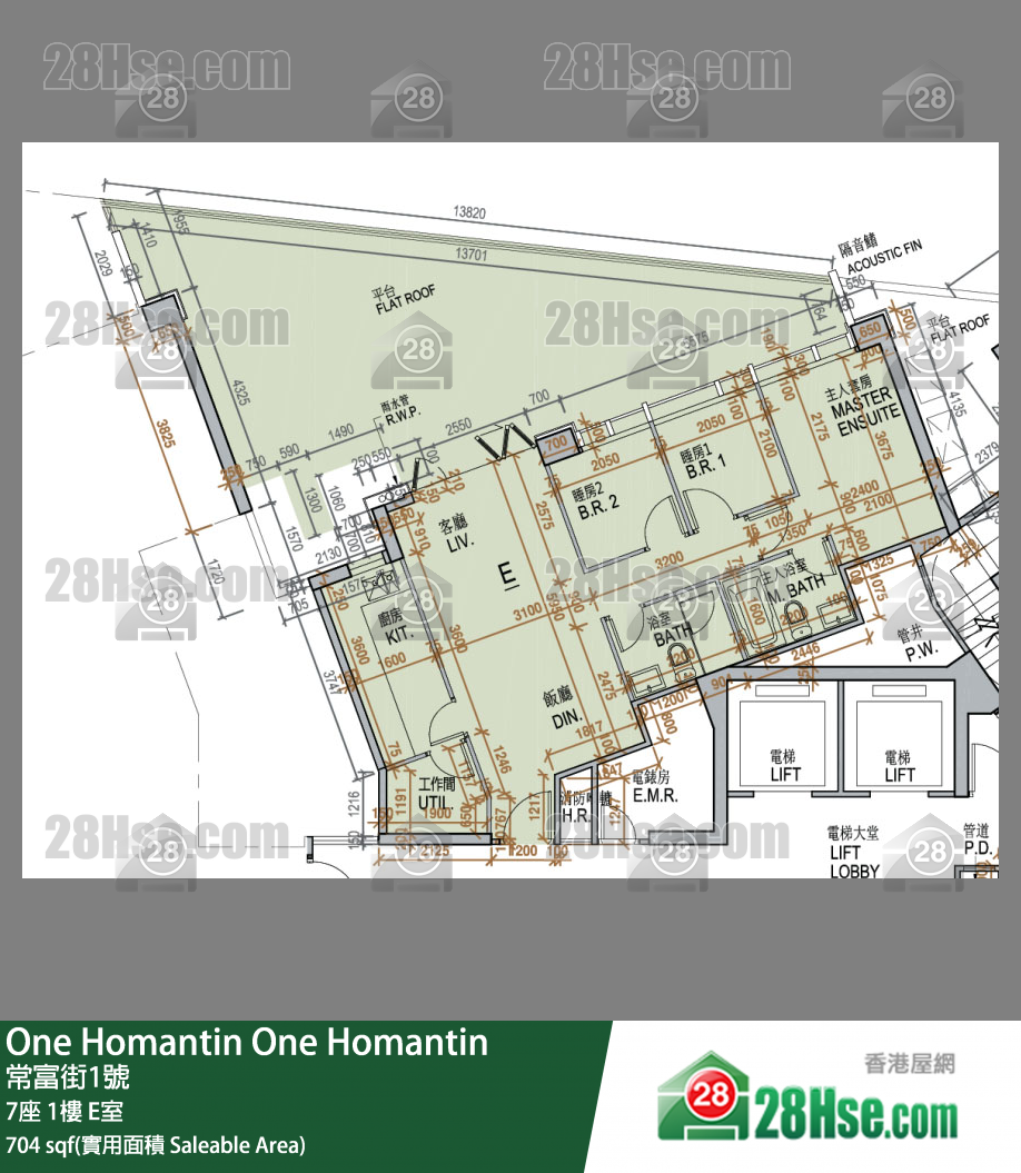 One Homantin 7座1楼 E室 平面图