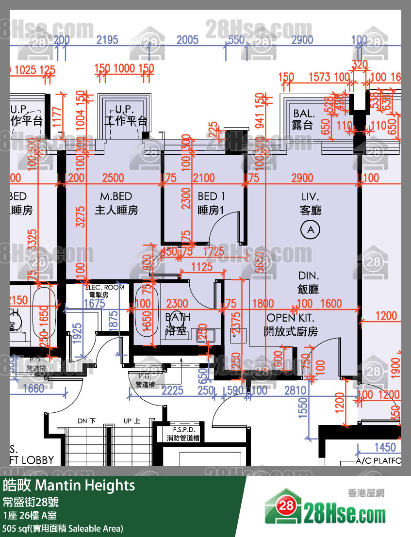 皓畋 1座26樓 A室 平面圖