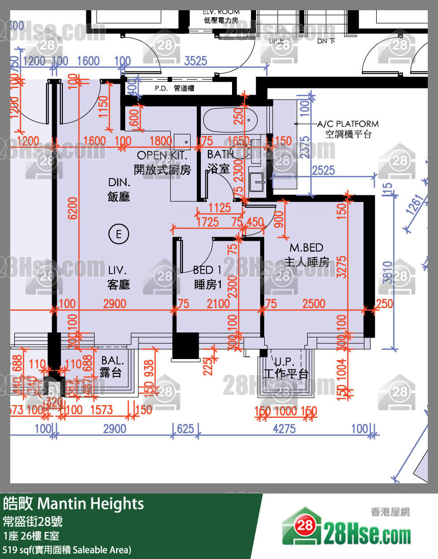 皓畋 1座26樓 E室 平面圖