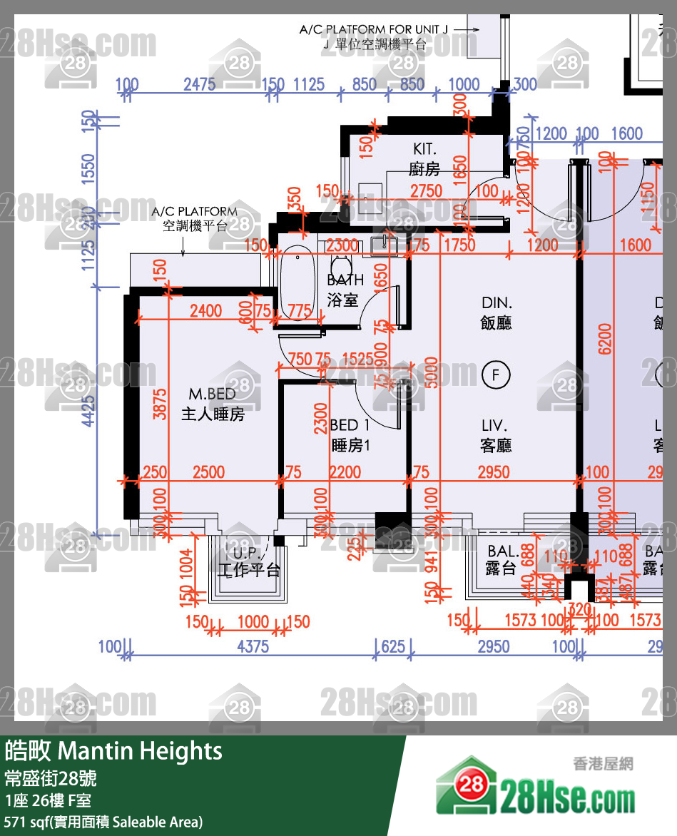 皓畋 1座26樓 F室 平面圖