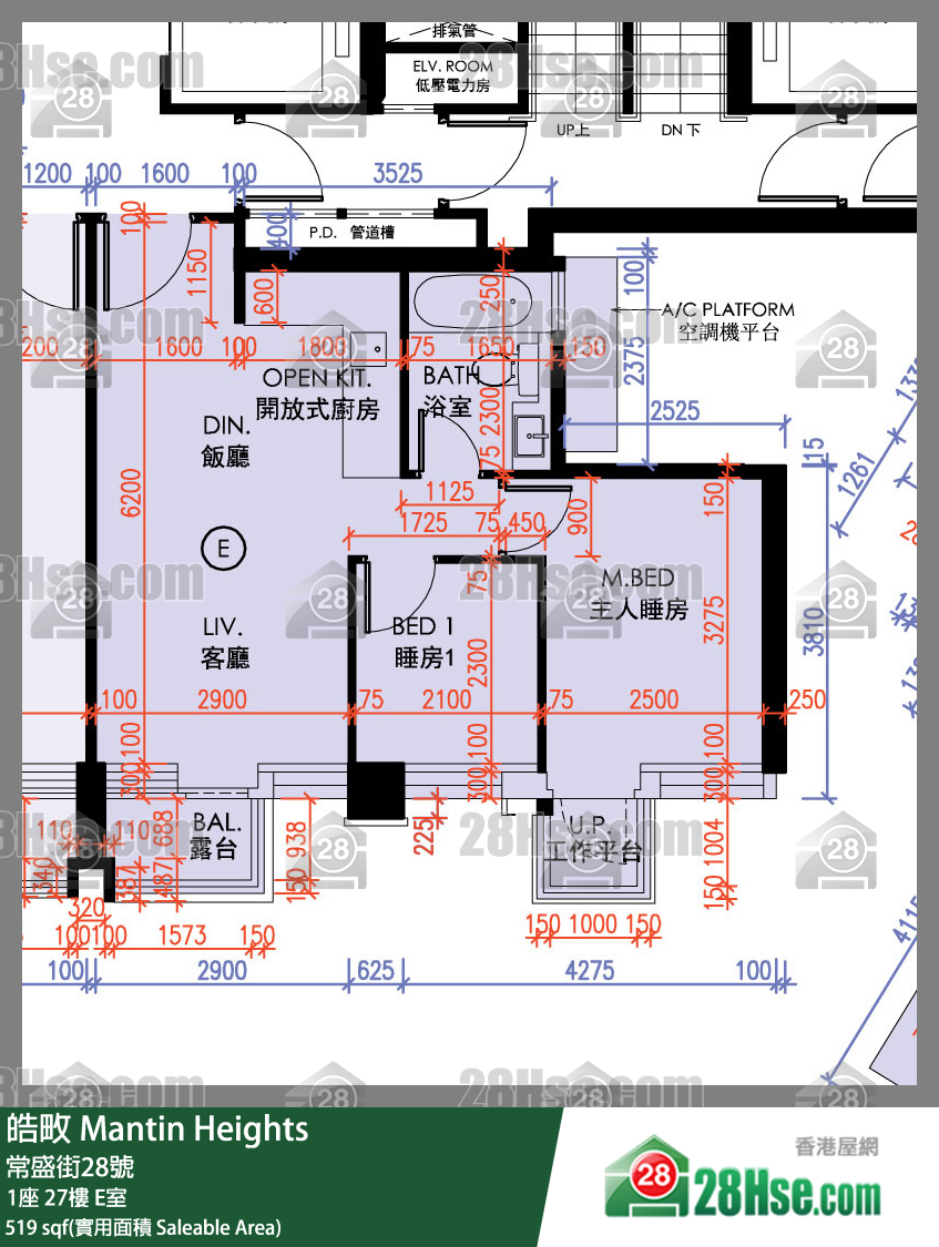 皓畋 1座 27樓 E室 平面圖