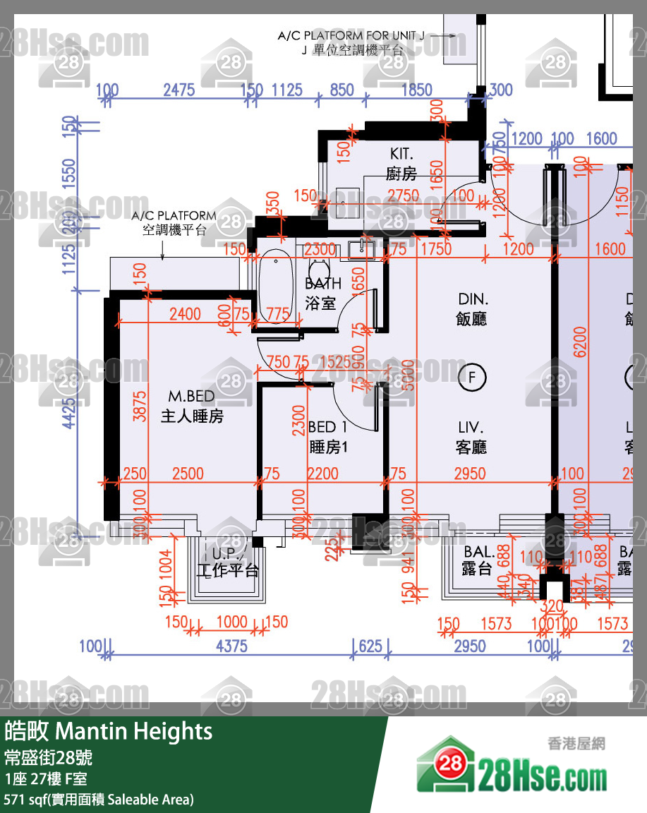 皓畋 1座27樓 F室 平面圖