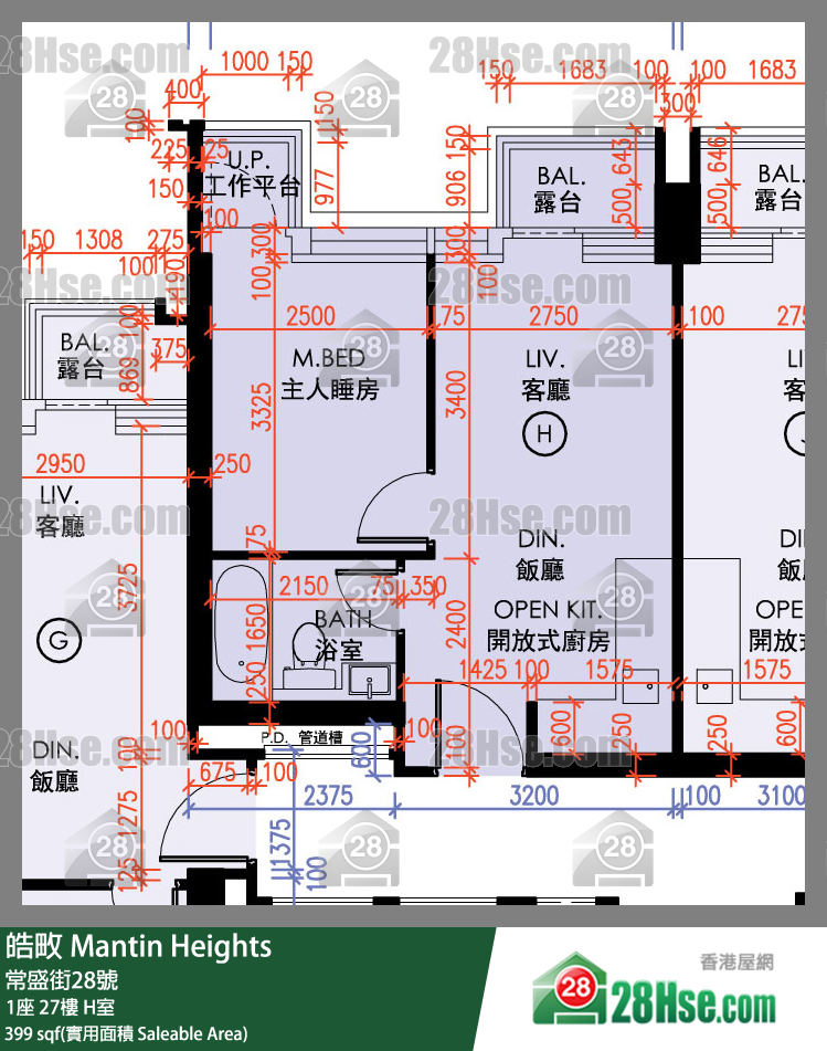 皓畋 1座27樓 H室 平面圖