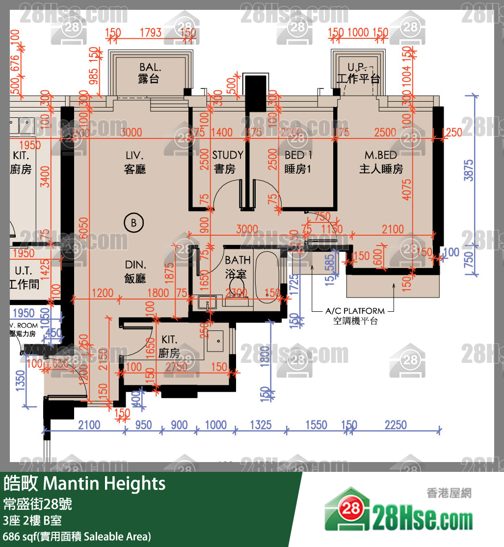 皓畋 3座 2樓 B室 平面圖