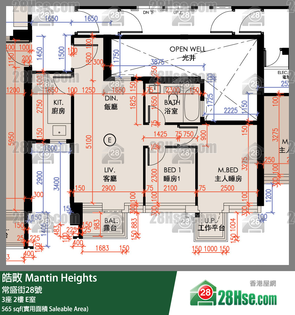 皓畋 3座 2樓 E室 平面圖