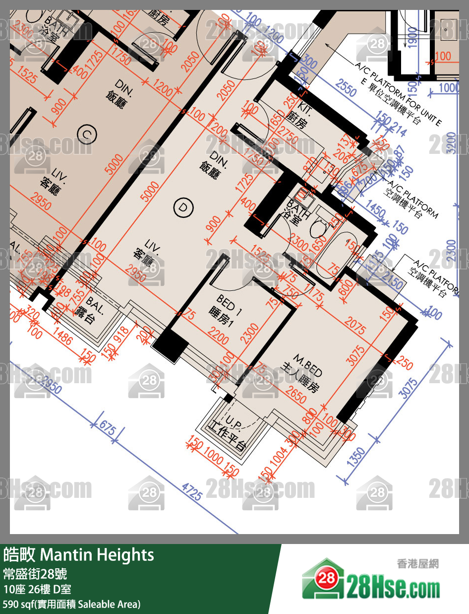 皓畋 10座 26樓 D室 平面圖