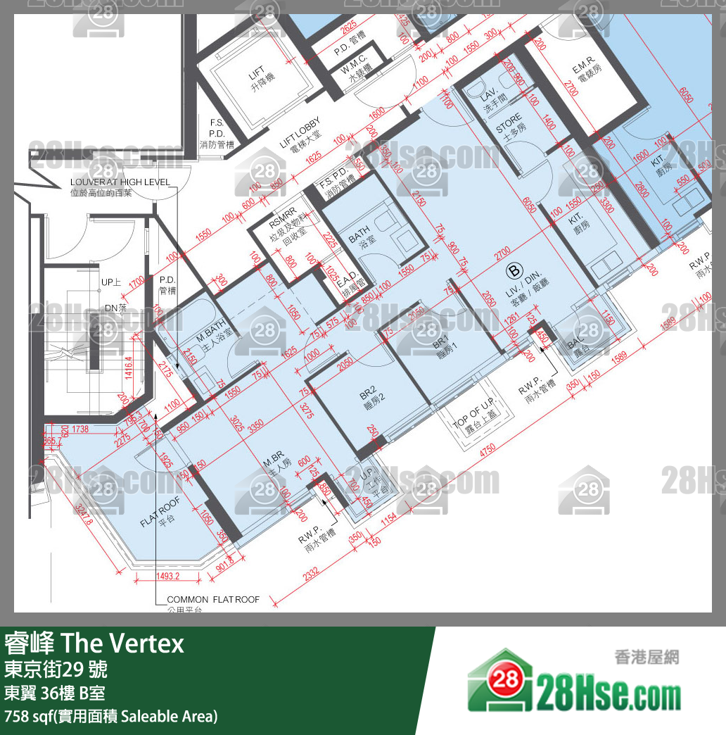 睿峰 東翼 36樓 B室 平面圖