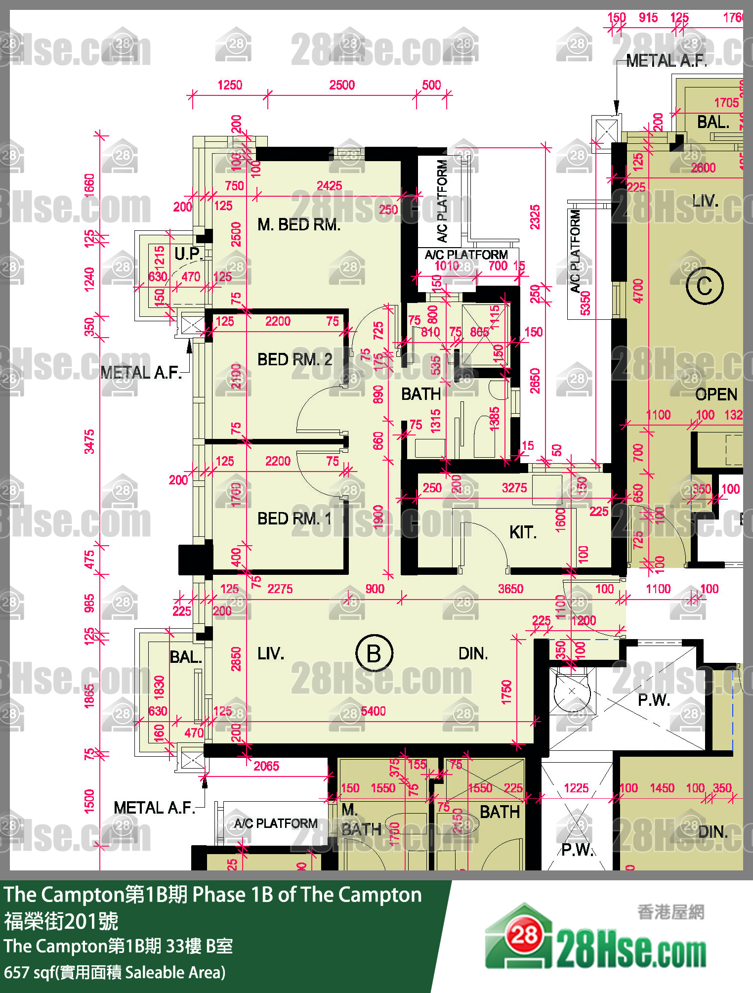 The Campton 1B期 The Campton第1B期 33楼 B室 平面图