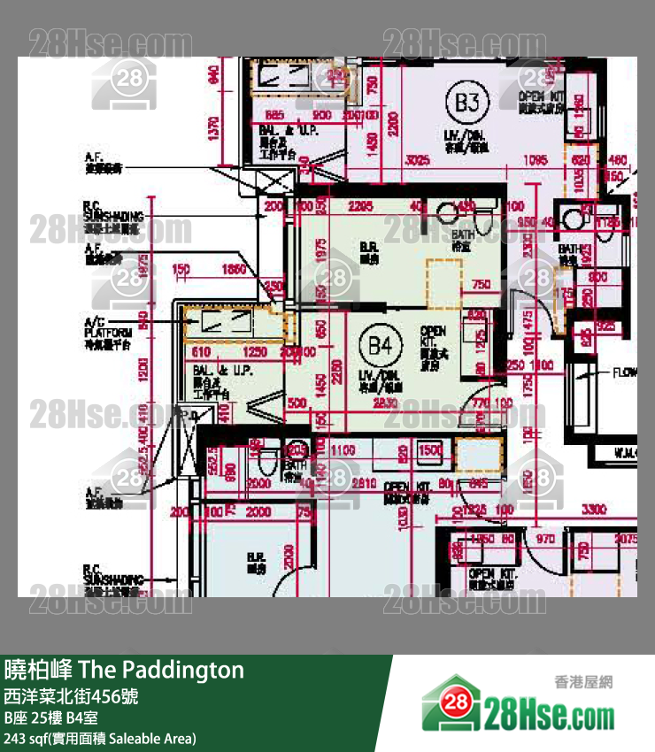 曉柏峰 B座25樓 B4室 平面圖