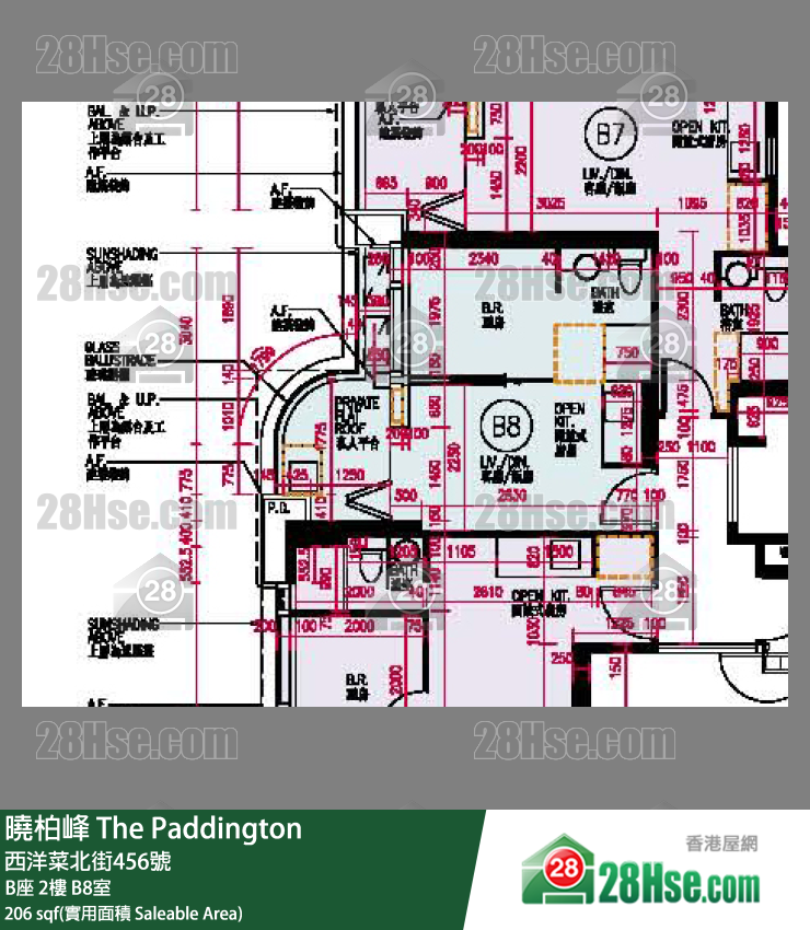 曉柏峰 B座2樓 B8室 平面圖