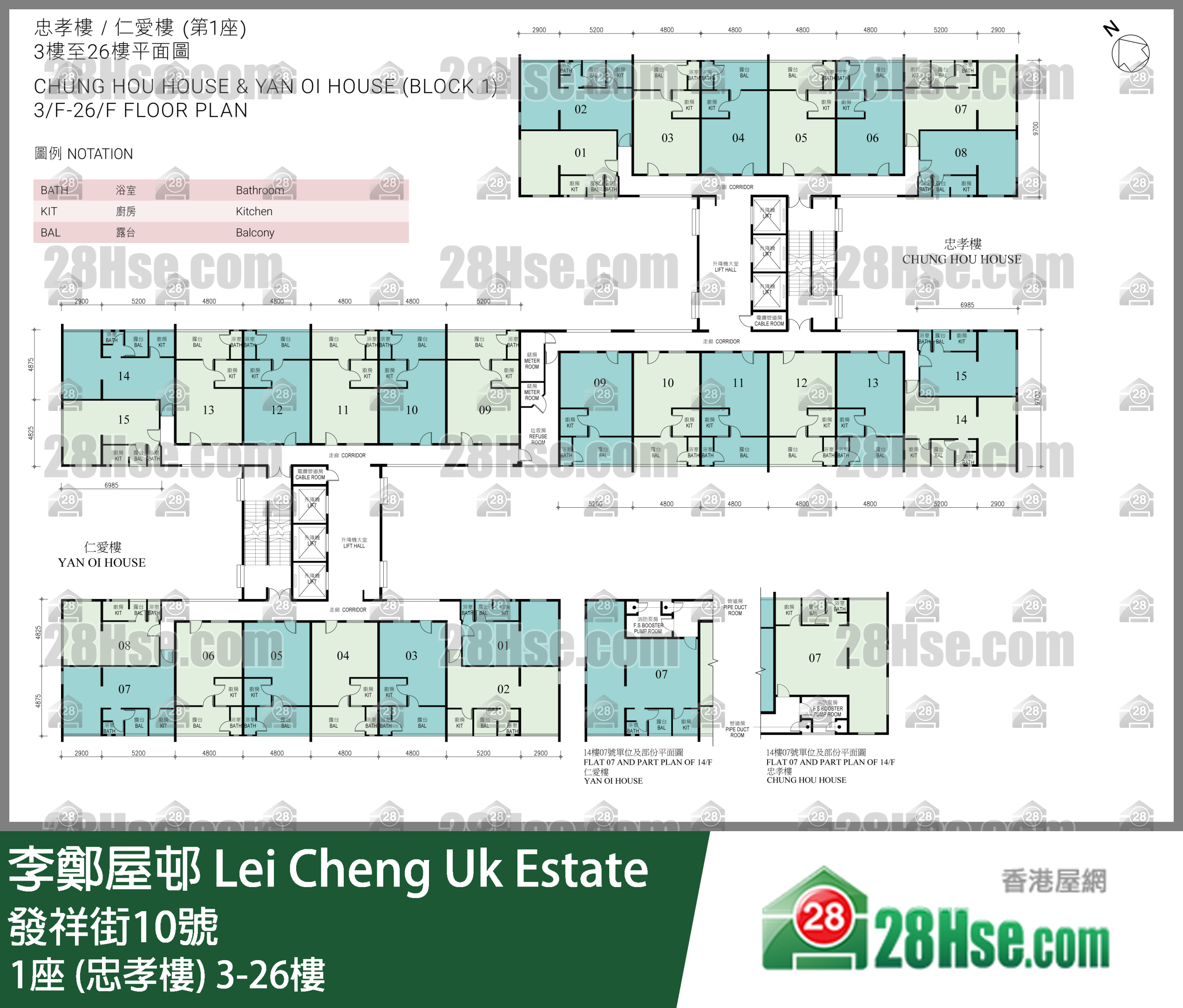 1座 (忠孝樓) 3-26樓 平面圖