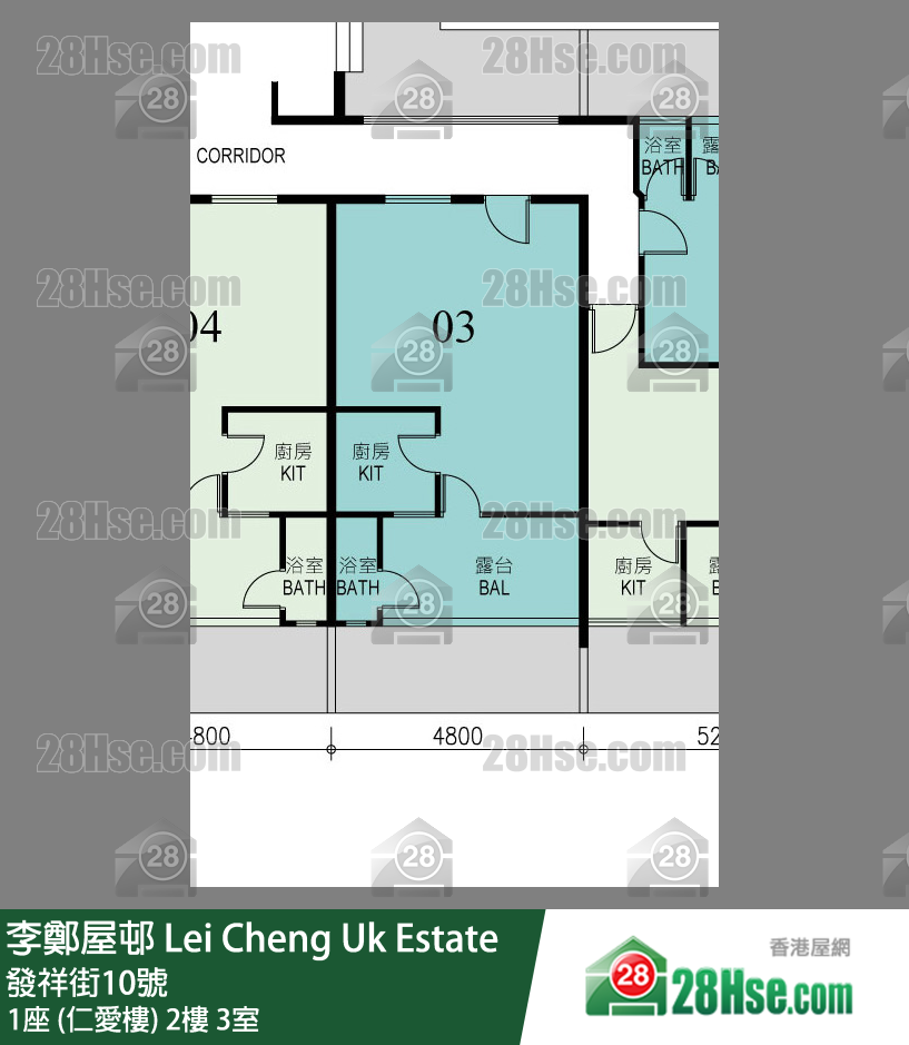 李鄭屋邨 1座 (仁愛樓)2樓 3室 平面圖