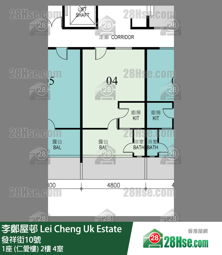 李鄭屋邨 1座 (仁愛樓)2樓 4室 平面圖