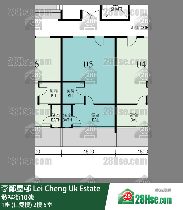 李鄭屋邨 1座 (仁愛樓)2樓 5室 平面圖