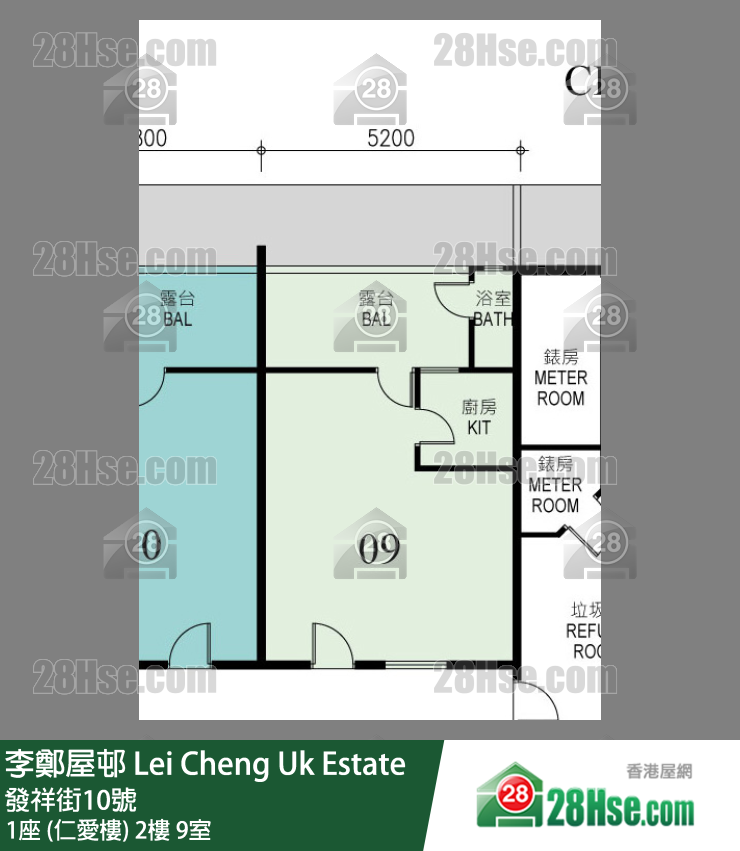 李鄭屋邨 1座 (仁愛樓)2樓 9室 平面圖