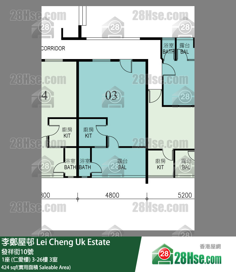 李鄭屋邨 1座 (仁愛樓)11樓 3室 平面圖