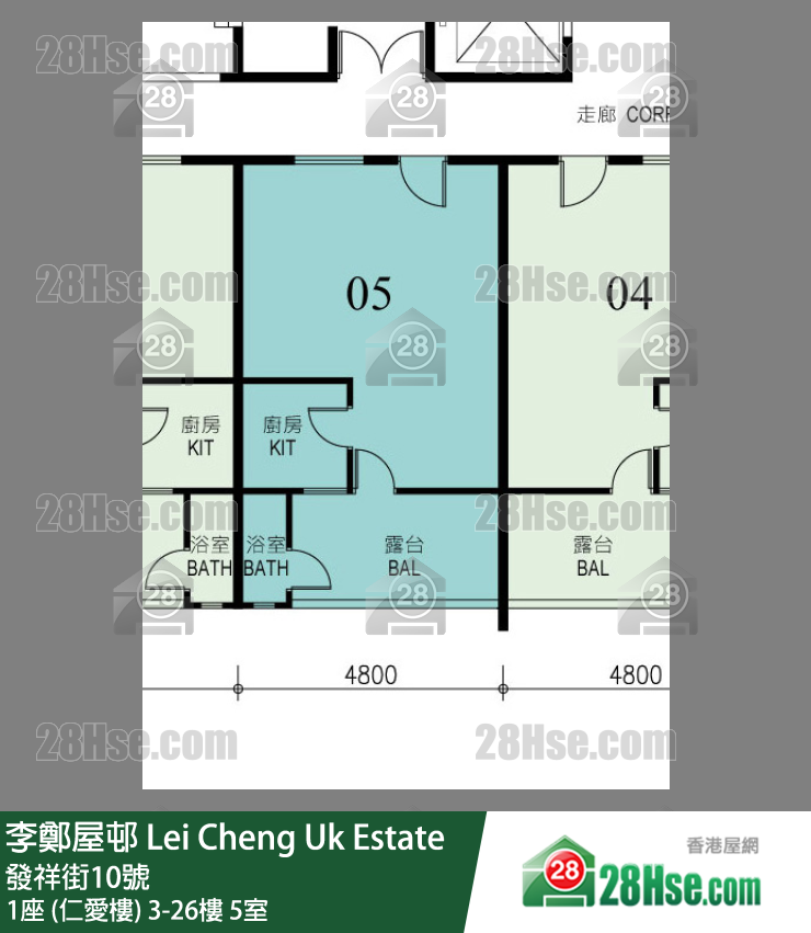 李鄭屋邨 1座 (仁愛樓)21樓 5室 平面圖