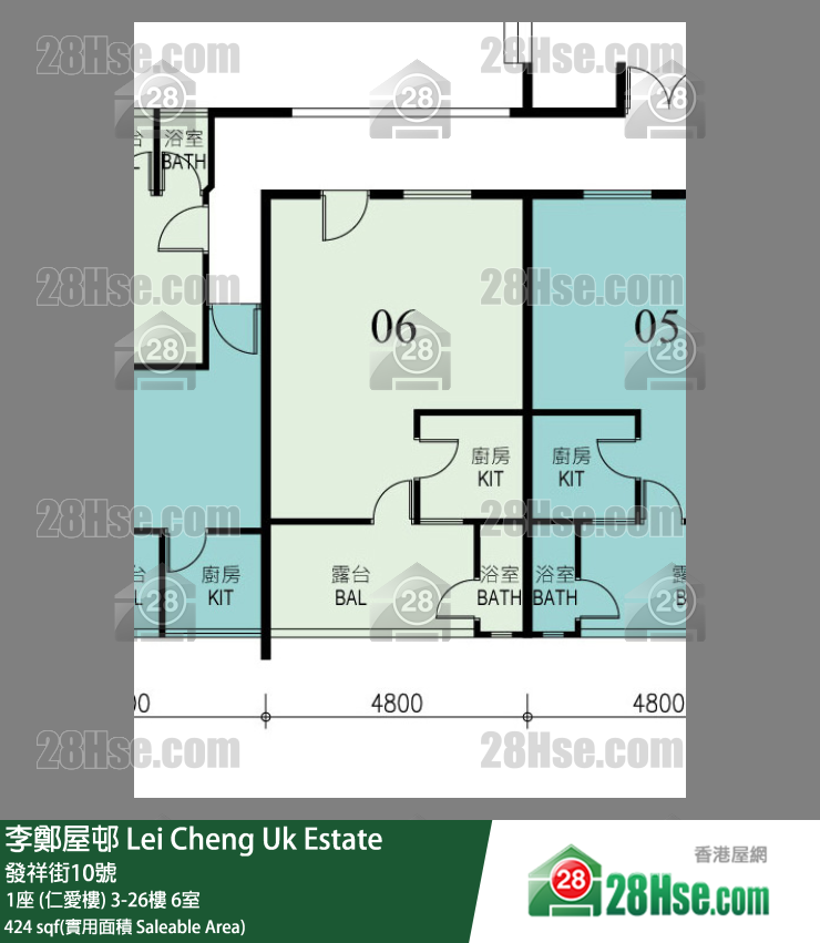 李鄭屋邨 1座 (仁愛樓)12樓 6室 平面圖