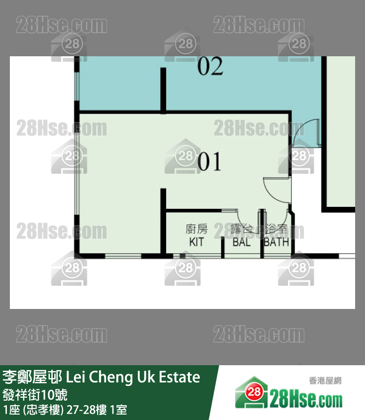 李鄭屋邨 1座 (忠孝樓)28樓 1室 平面圖