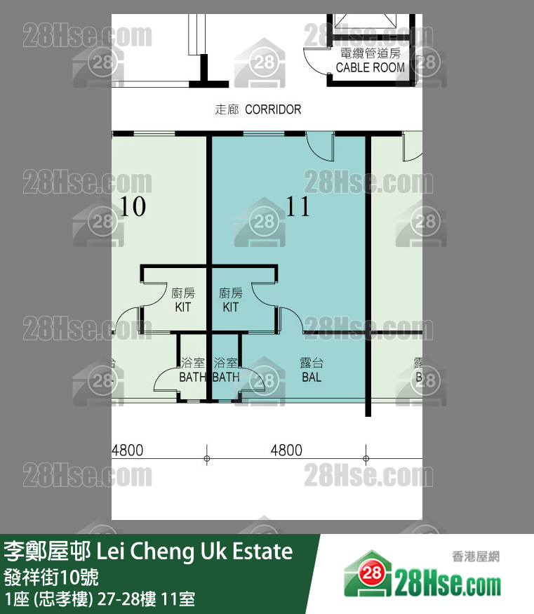 李鄭屋邨 1座 (忠孝樓)28樓 11室 平面圖