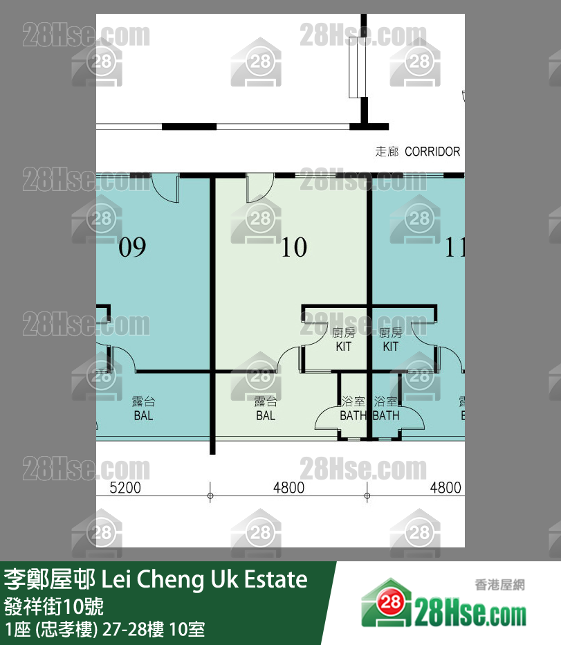 李鄭屋邨 1座 (忠孝樓)27樓 10室 平面圖