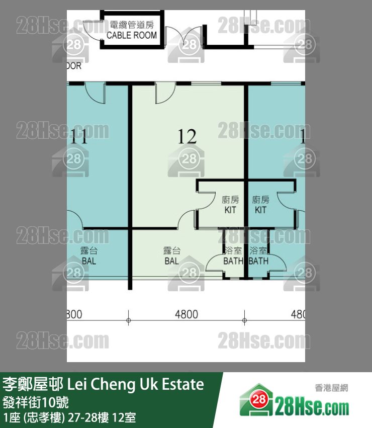 李鄭屋邨 1座 (忠孝樓)28樓 12室 平面圖