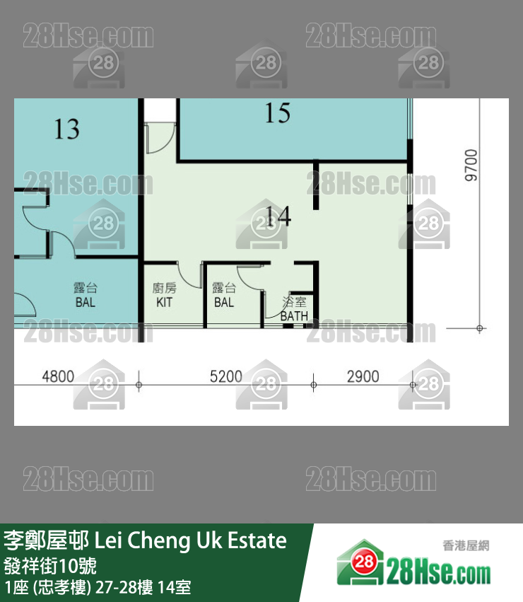 李鄭屋邨 1座 (忠孝樓)27樓 14室 平面圖