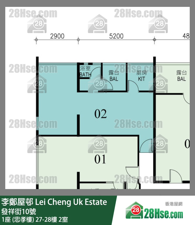 李鄭屋邨 1座 (忠孝樓)28樓 2室 平面圖