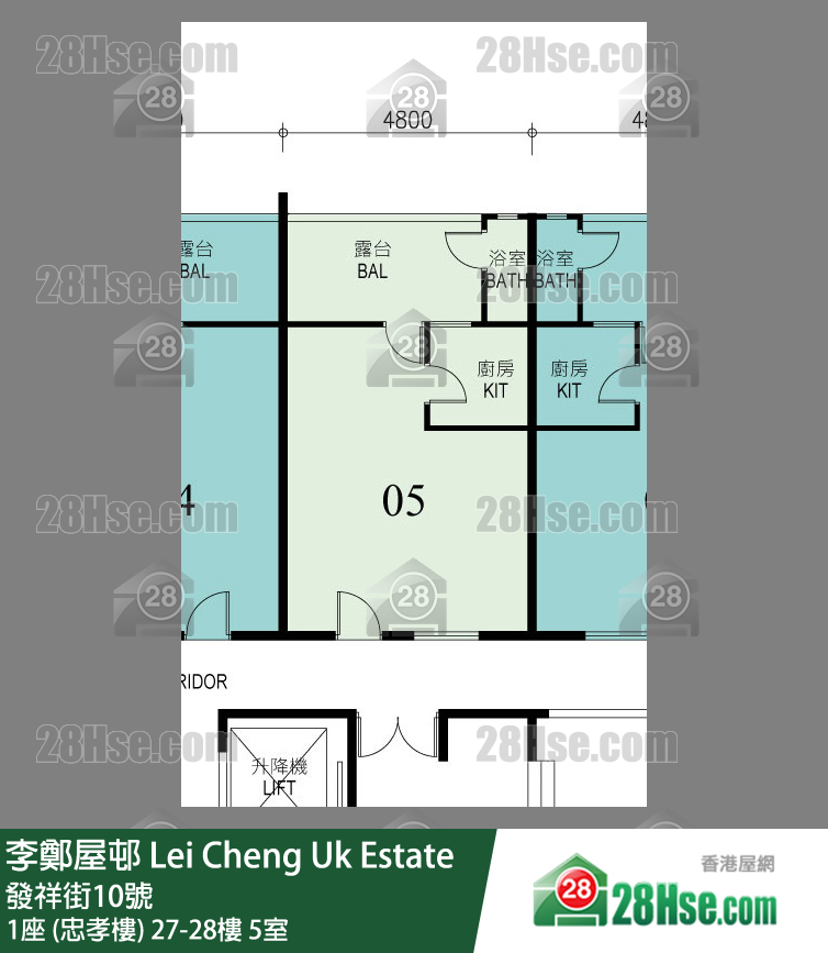 李鄭屋邨 1座 (忠孝樓)28樓 5室 平面圖