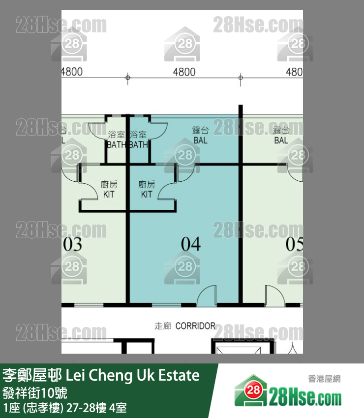 李鄭屋邨 1座 (忠孝樓)28樓 4室 平面圖