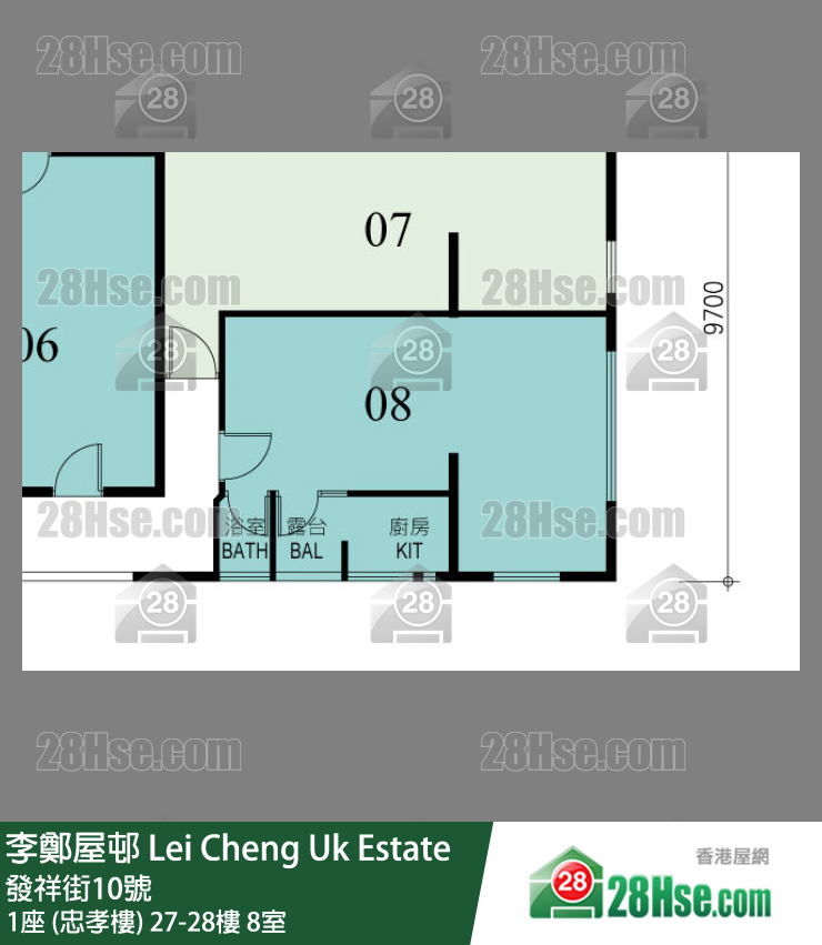 李鄭屋邨 1座 (忠孝樓)28樓 8室 平面圖