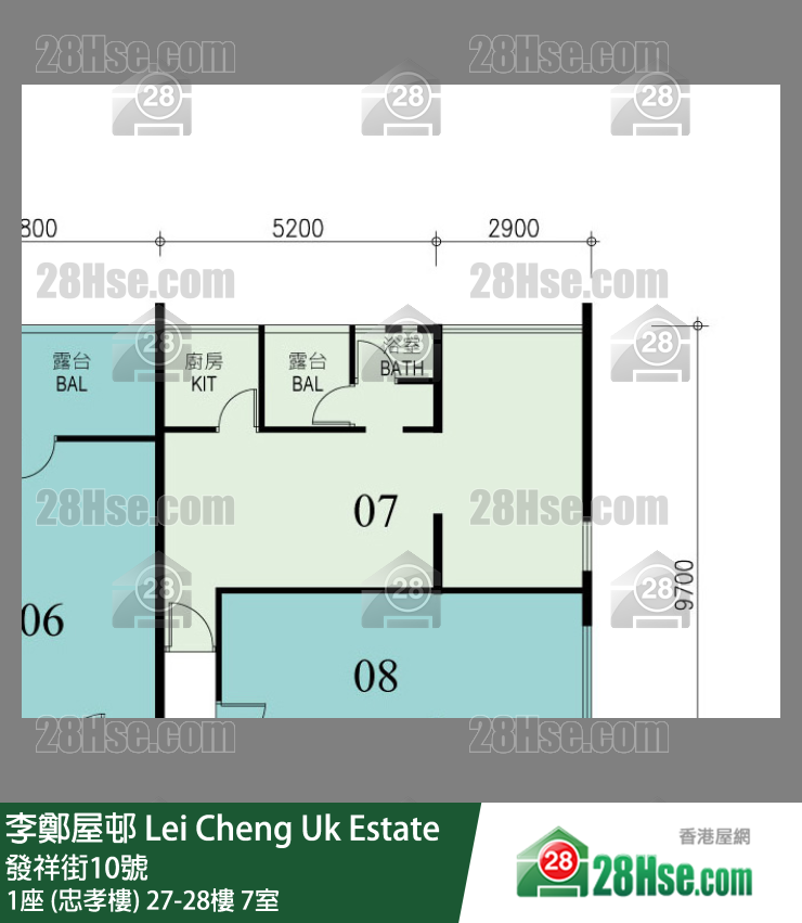 李鄭屋邨 1座 (忠孝樓) 28樓 7室 平面圖