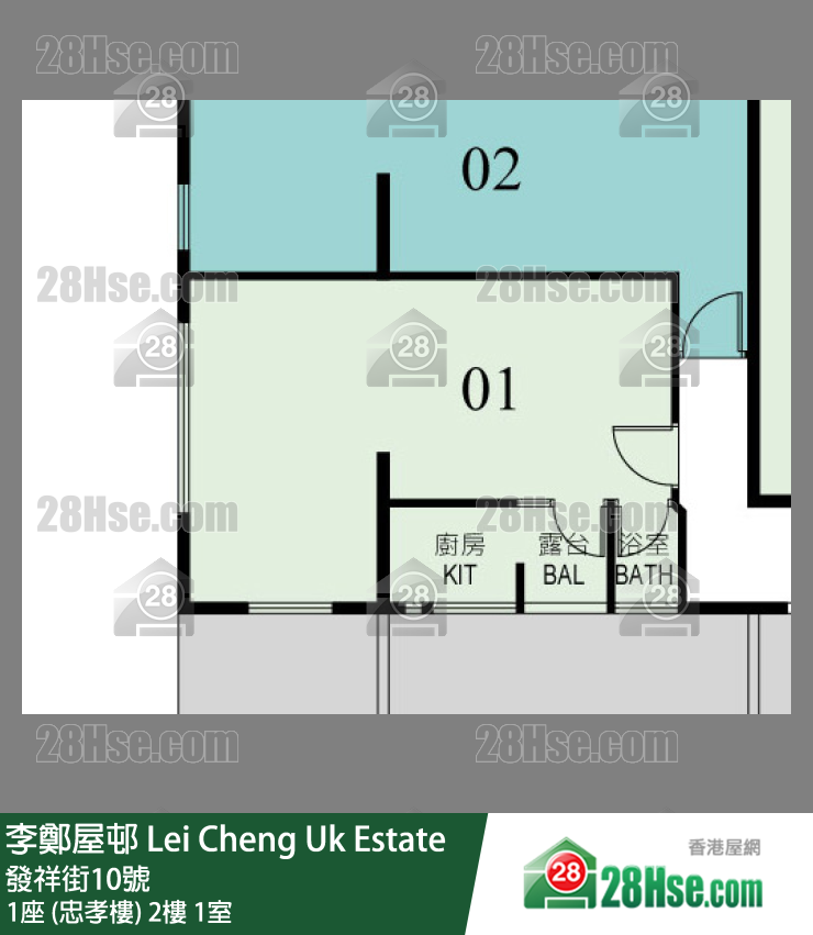 李鄭屋邨 1座 (忠孝樓)2樓 1室 平面圖