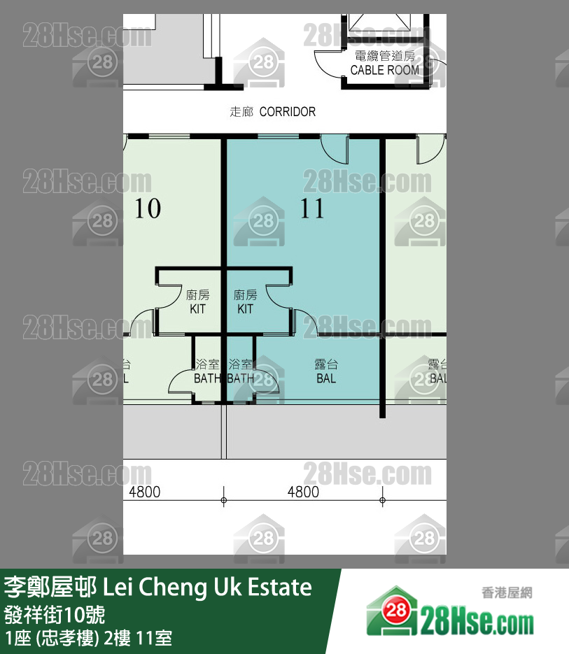 李鄭屋邨 1座 (忠孝樓)2樓 11室 平面圖