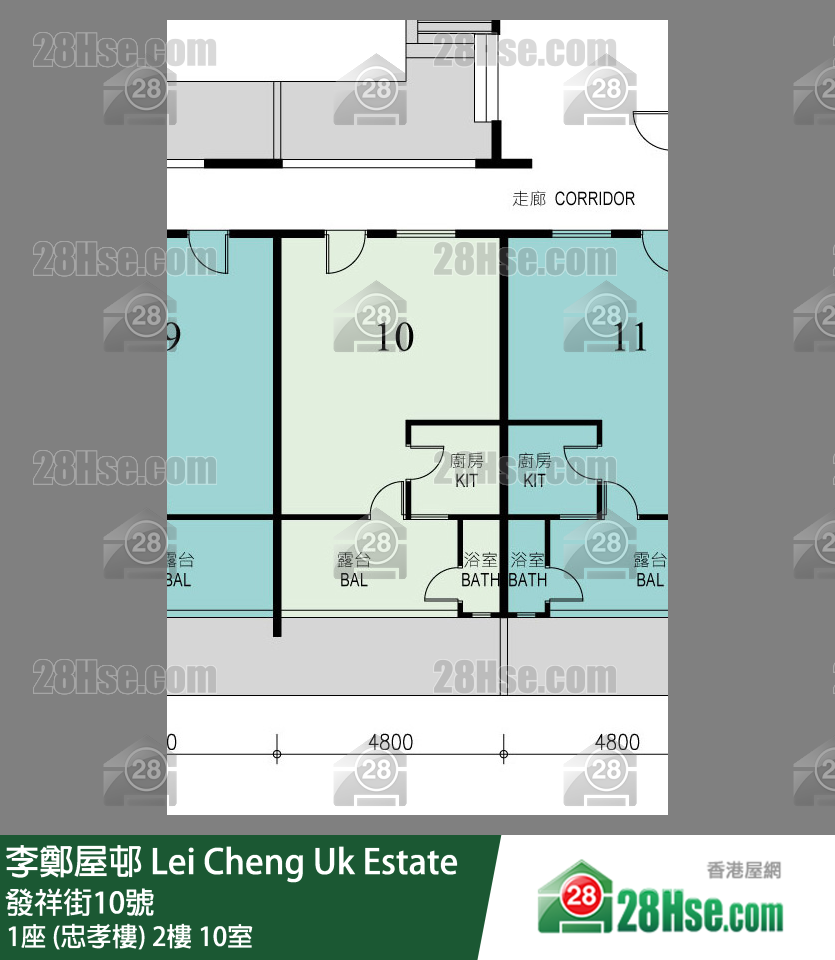 李鄭屋邨 1座 (忠孝樓)2樓 10室 平面圖