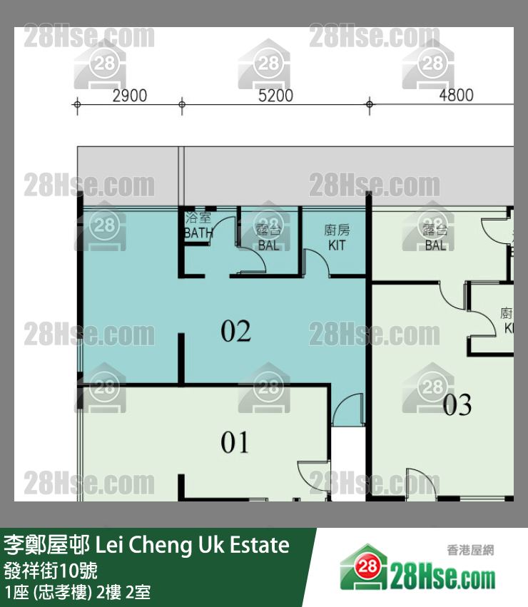 李鄭屋邨 1座 (忠孝樓)2樓 2室 平面圖