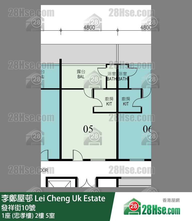 李鄭屋邨 1座 (忠孝樓)2樓 5室 平面圖
