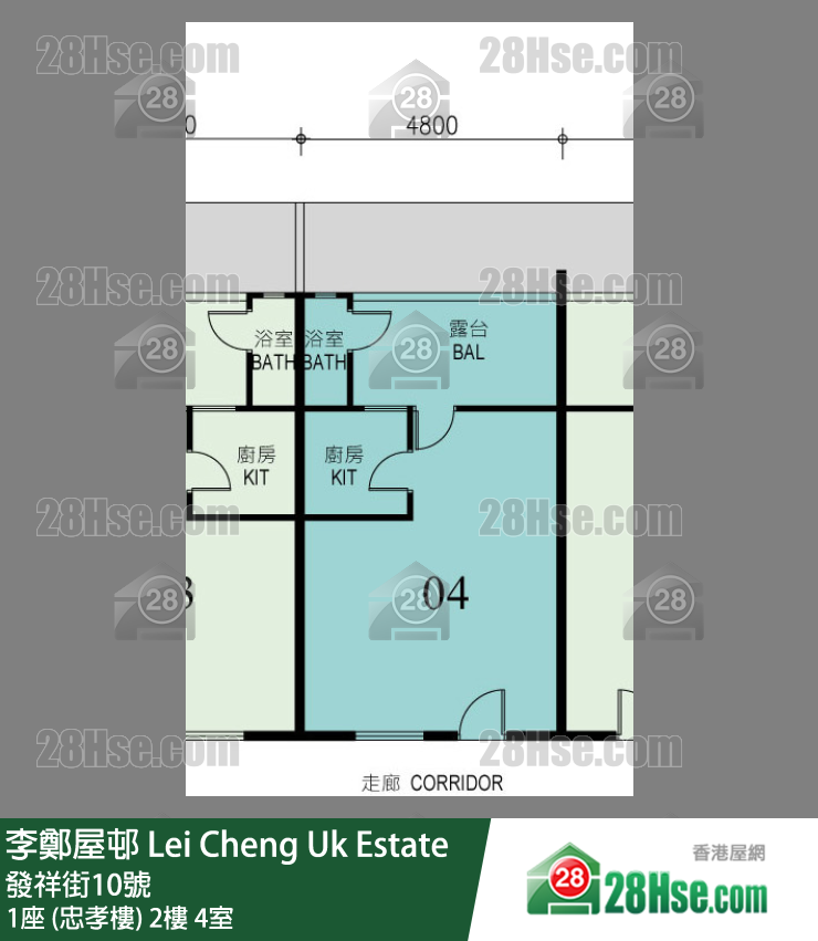 李鄭屋邨 1座 (忠孝樓) 2樓 4室 平面圖