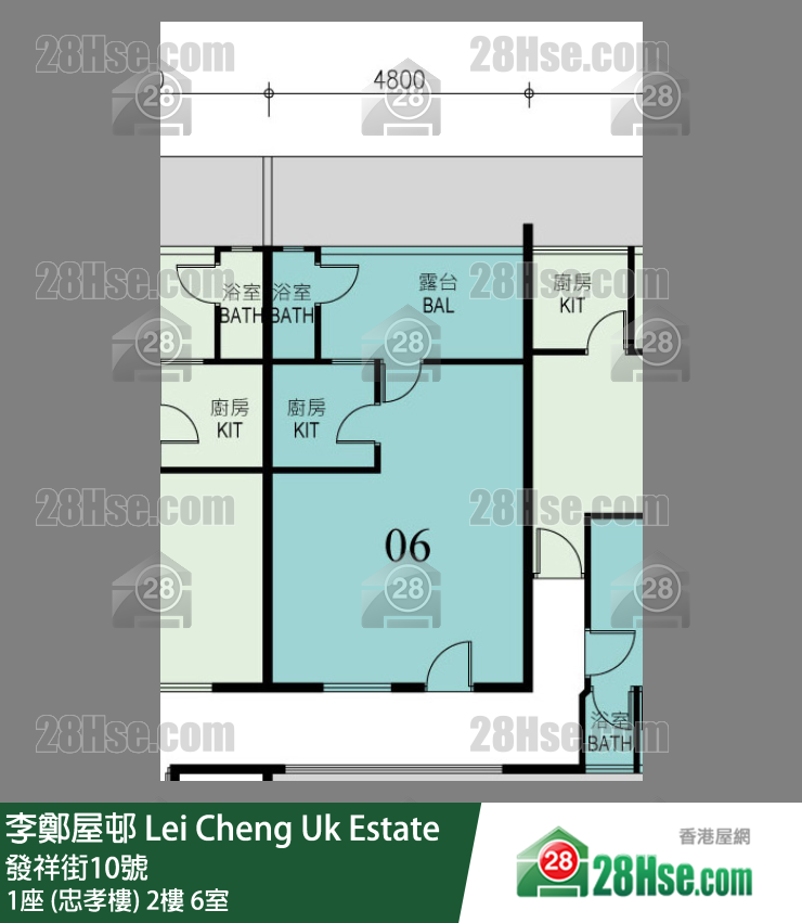 李鄭屋邨 1座 (忠孝樓)2樓 6室 平面圖