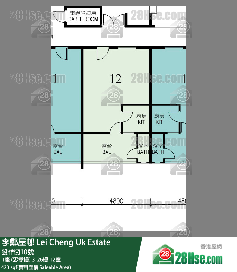 李鄭屋邨 1座 (忠孝樓)6樓 12室 平面圖
