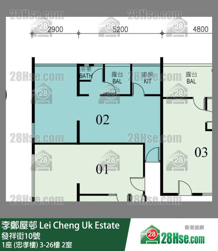 李鄭屋邨 1座 (忠孝樓)17樓 2室 平面圖