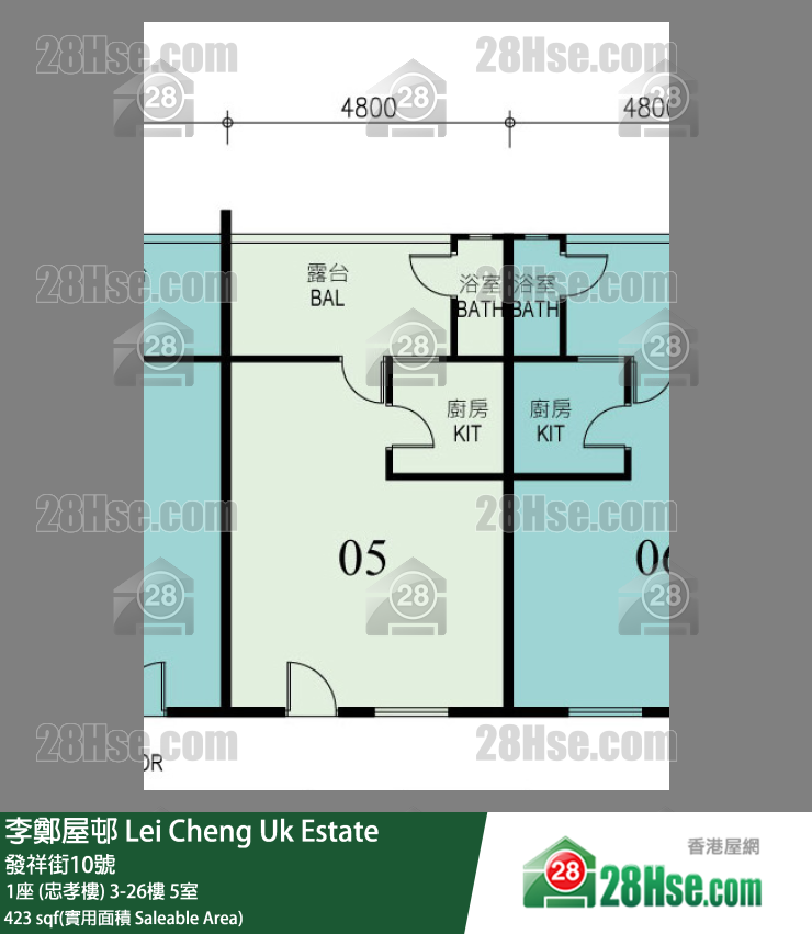 李鄭屋邨 1座 (忠孝樓)5樓 5室 平面圖
