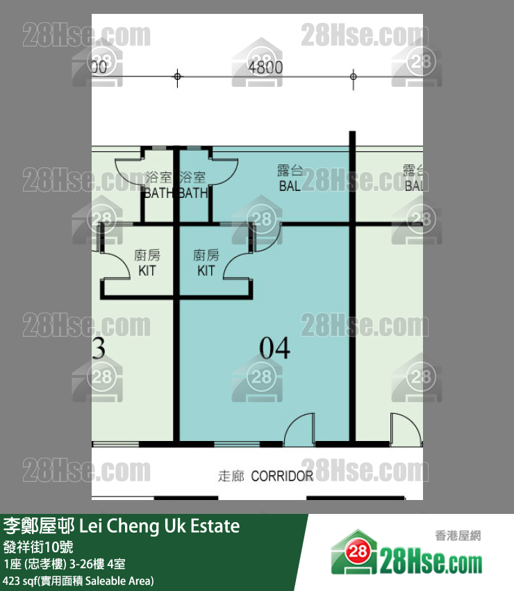 李鄭屋邨 1座 (忠孝樓)11樓 4室 平面圖