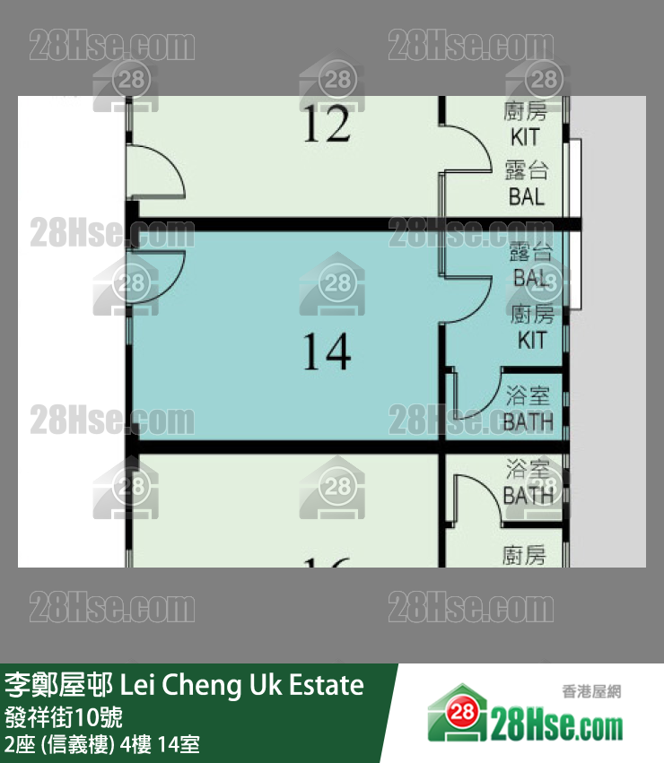 李鄭屋邨 2座 (信義樓)4樓 14室 平面圖