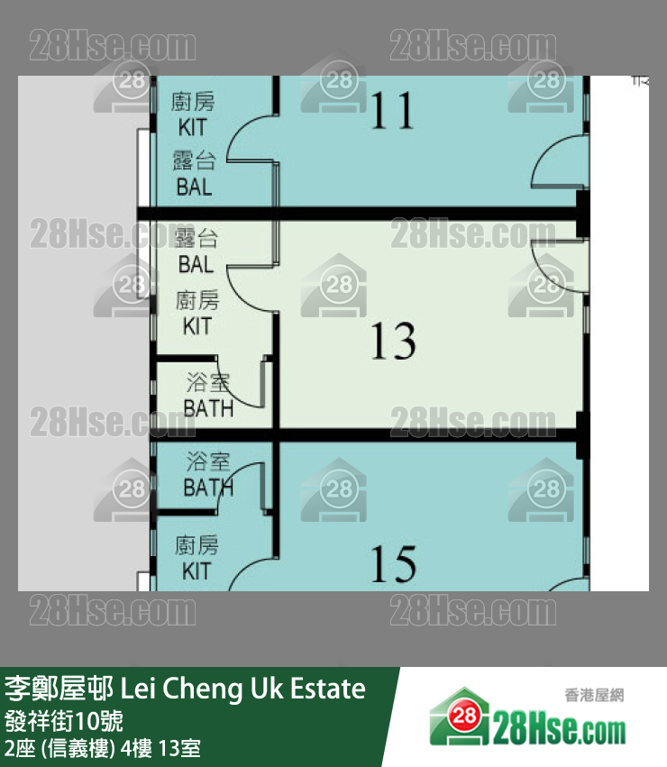 李鄭屋邨 2座 (信義樓)4樓 13室 平面圖