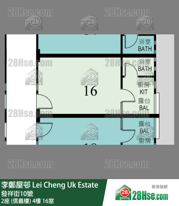 李鄭屋邨 2座 (信義樓) 4樓 16室 平面圖