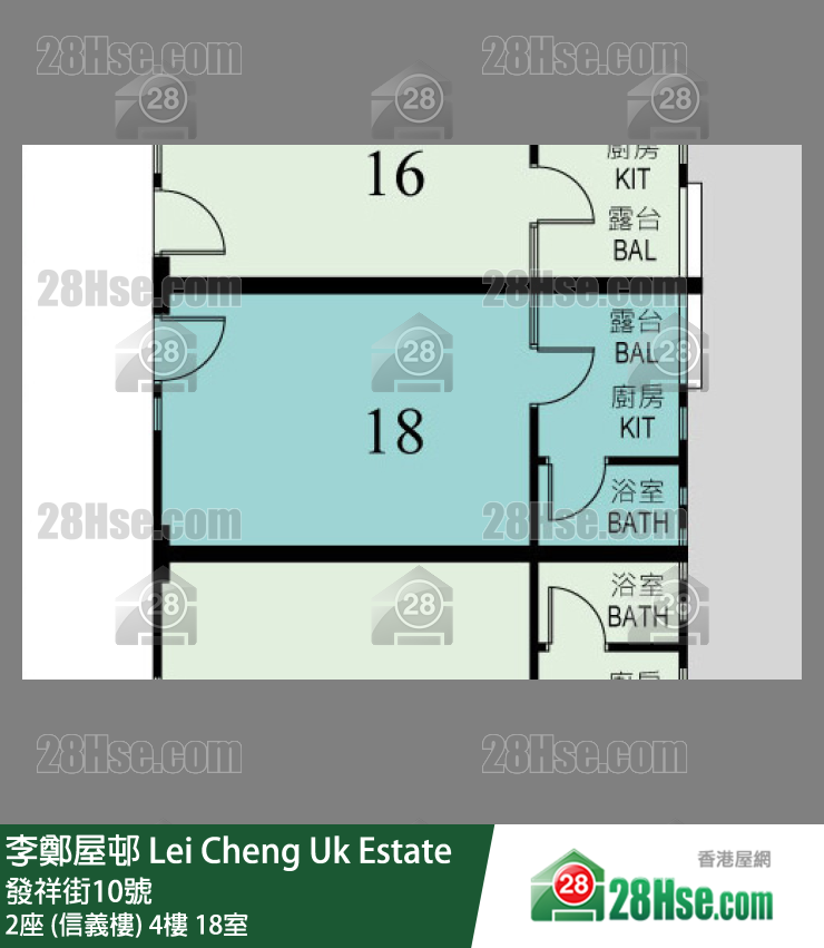 李鄭屋邨 2座 (信義樓) 4樓 18室 平面圖