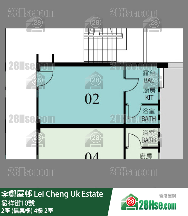 李鄭屋邨 2座 (信義樓)4樓 2室 平面圖
