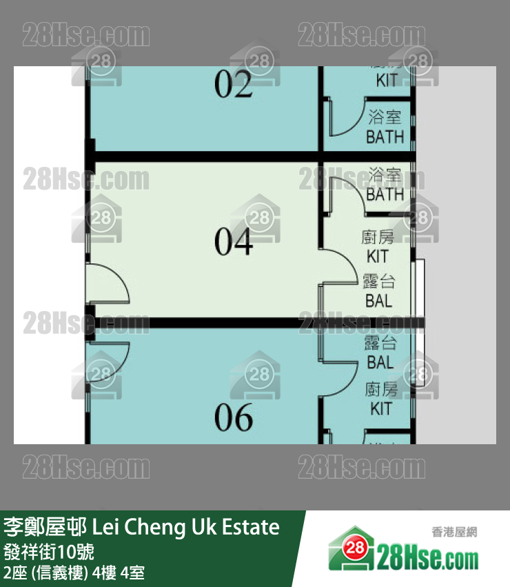 李鄭屋邨 2座 (信義樓)4樓 4室 平面圖